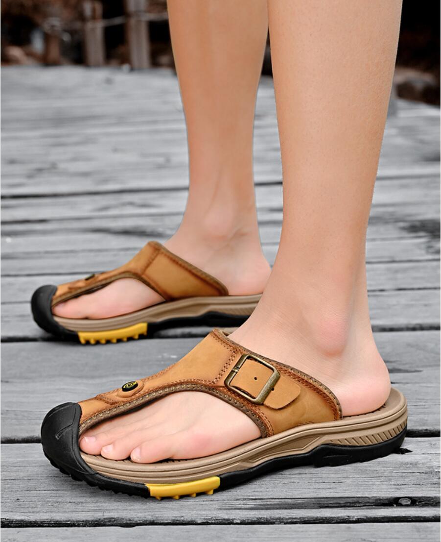 Flip Flop Leather Men - Echte Ledersandalen für Herren, atmungsaktive Sommerschuhe,