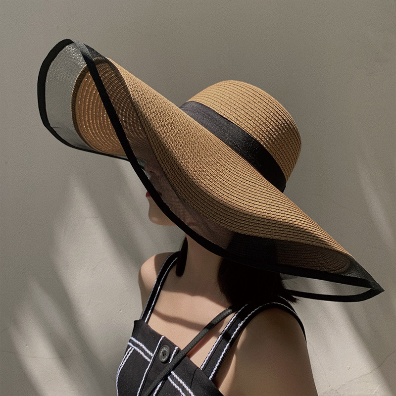 Bucket Hat Straw - Frauen Sonnenhut Große Traufe Wellen Strand