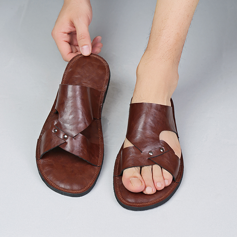 Flip Flop Leather Men - Handgefertigte Leder-Hausschuhe für Herren, Strand- und