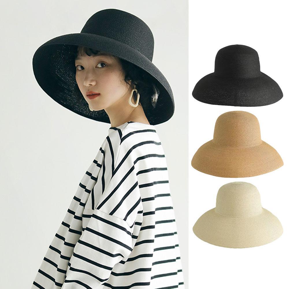 Bucket Hat Straw - Französisch Hepburn Stil breite Krempe Strohhut