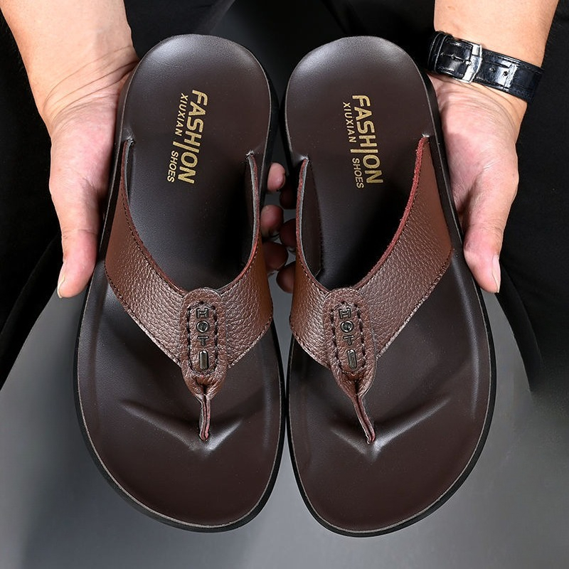 Flip Flop Leather Men - Bestseller Herren Flip-Flops Hochwertige Echtleder-Herrenpantoffeln Neue