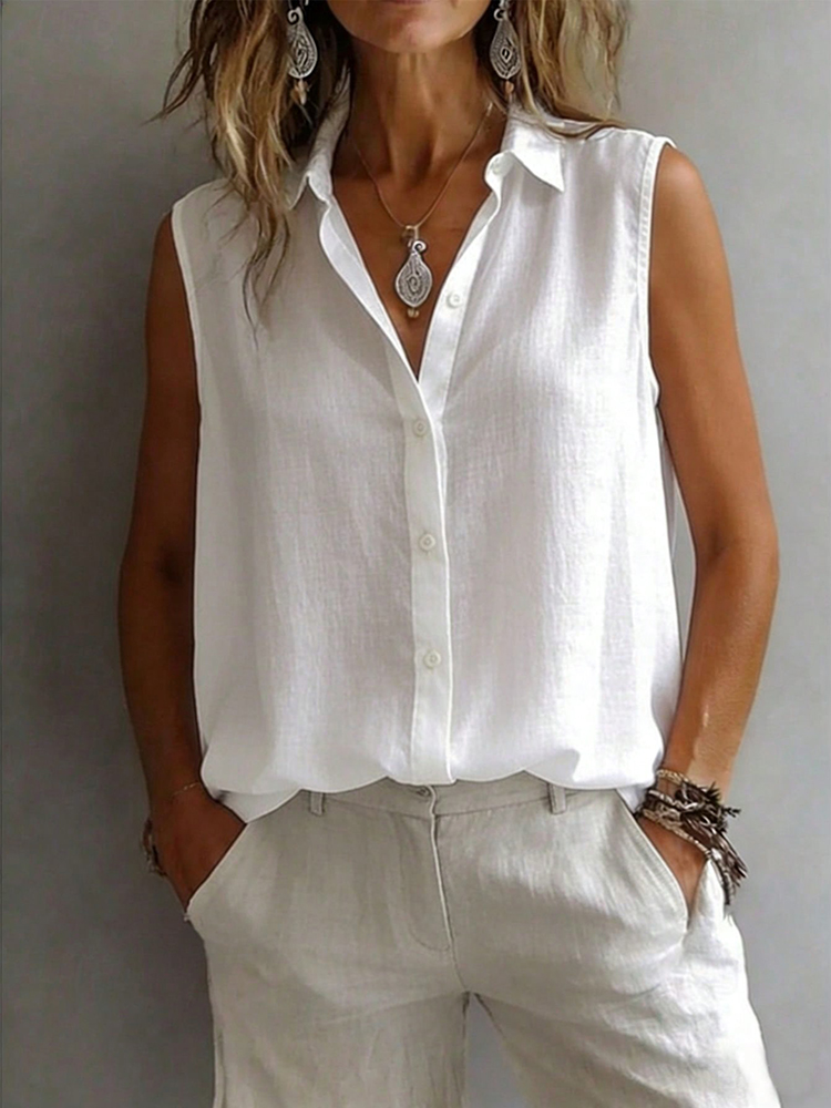 Modisches und elegantes ärmell – Shirt Camp Collar Bewertung und Preis
